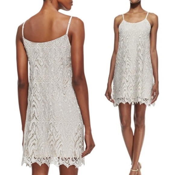 Alice + Olivia Dresses & Skirts - Alice + Olivia Emmie Lace Slip Dress Shimmery Cream Adjustable Strap Size S Mini